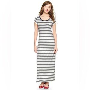 GAP Gray & White Thick Striped Maxi Dress M Cotton Modal Beach Coverup
